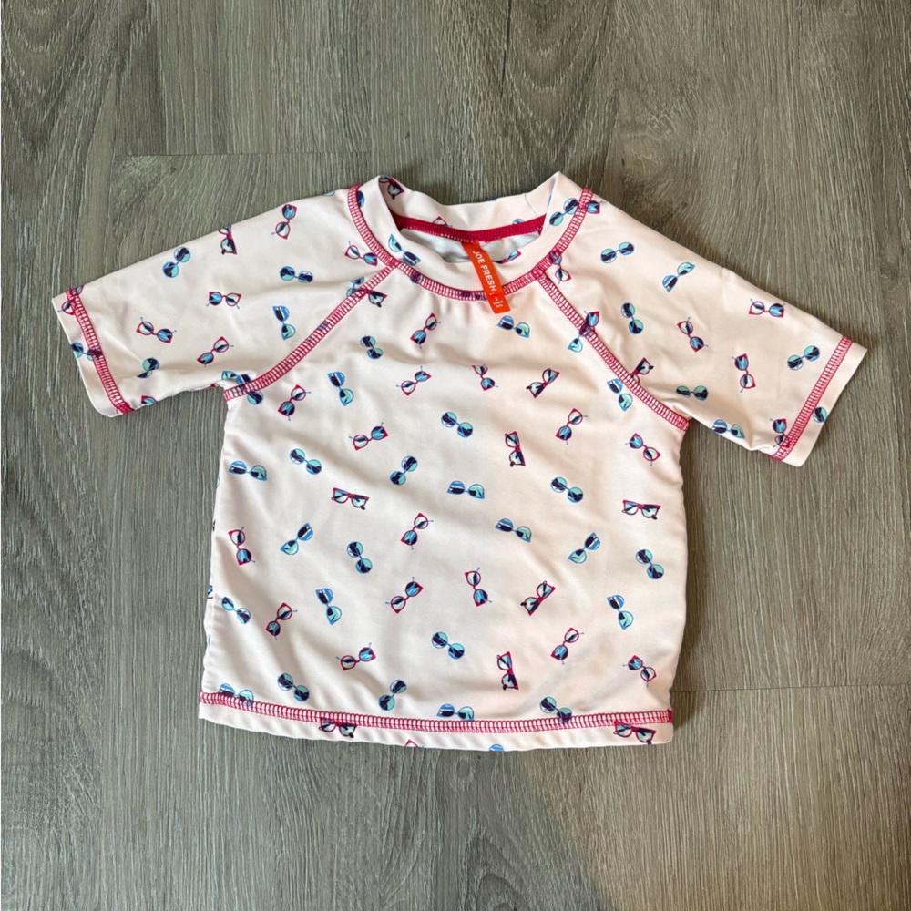 Joe Fresh Kids Swim Shirt - Pink with Blue and Red Sunglasses